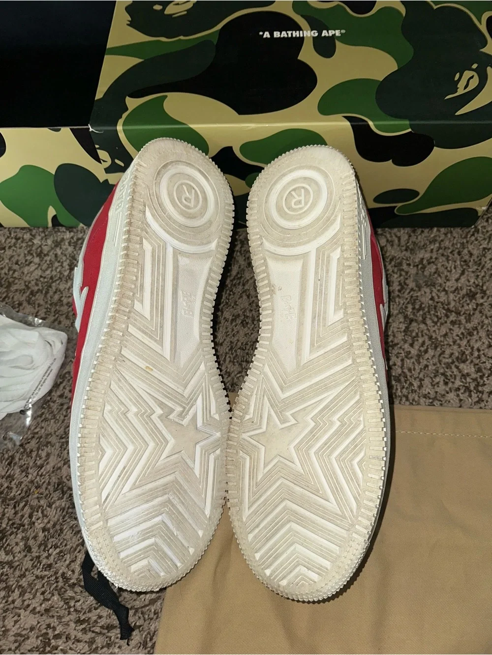 BAPE  Red Suede STA Low-Top Sneakers with White Star